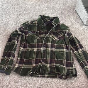 Element Forest Green and Tan Plaid Shirt